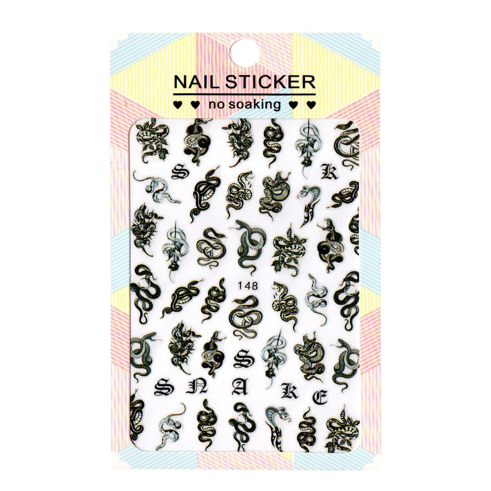 Nail Art Stickers - Black Snakes 148