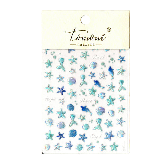 Nail Art Stickers - 3D Blue Seashells & Starfish 4097