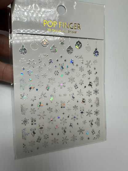 Nail Art Stickers - Holographic Silver Christmas ME190