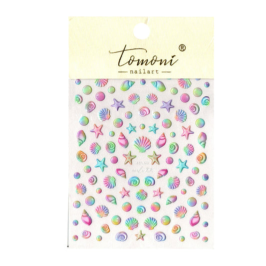 Nail Art Stickers - 3D Multi Coloured Seashells & Starfish MS360