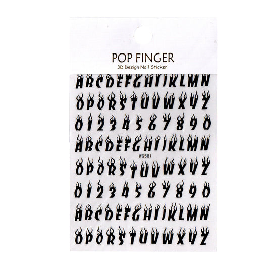 Nail Art Stickers - Flame Alphabet & Numbers WG581