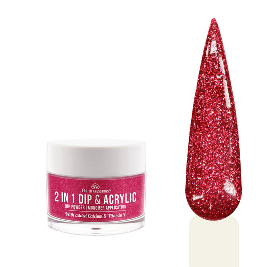 2 In 1 Dip & Acrylic Powder - No.9 Red Glitter - 30g